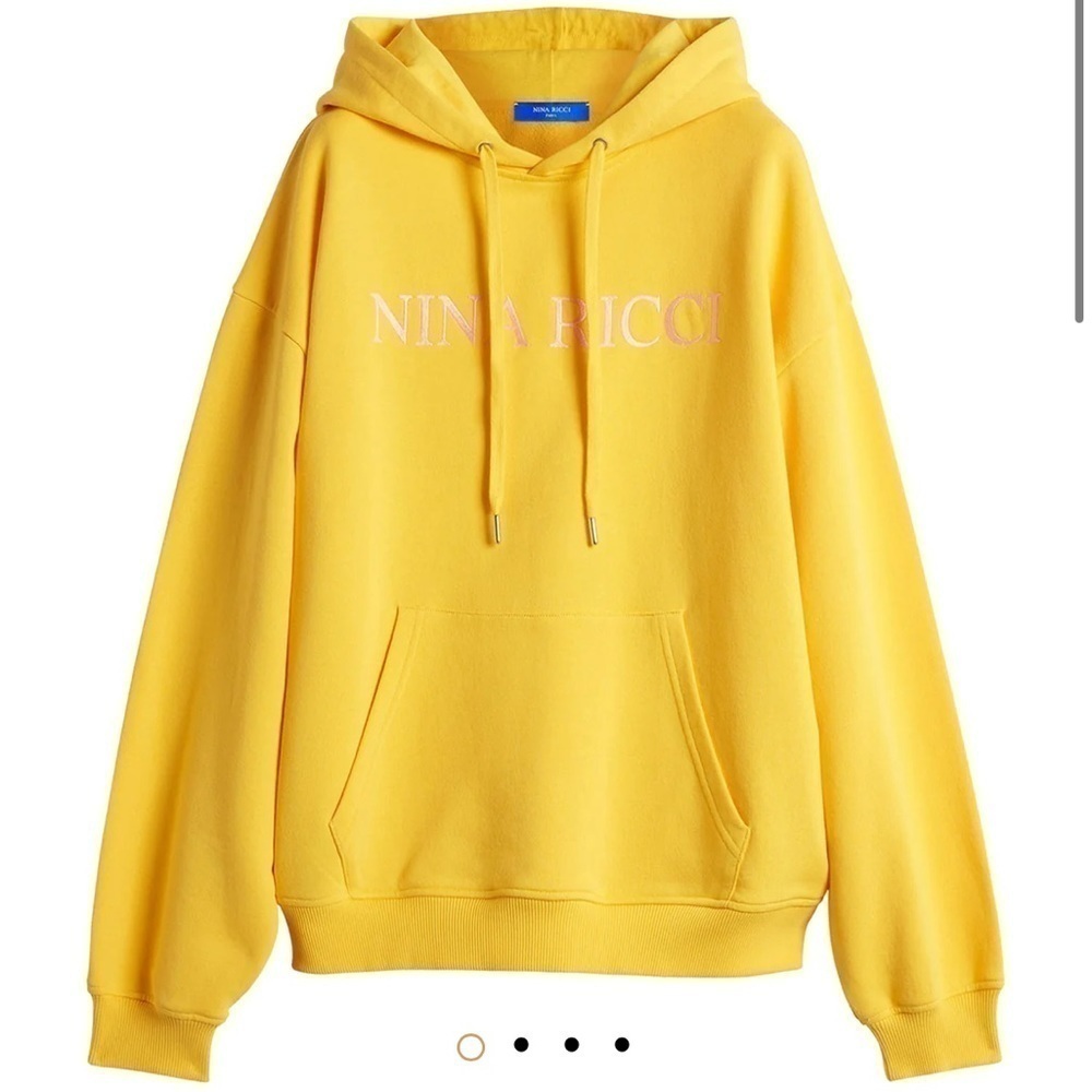 Nina Ricci embroidered logo drawstring hoodie in yellow - XS